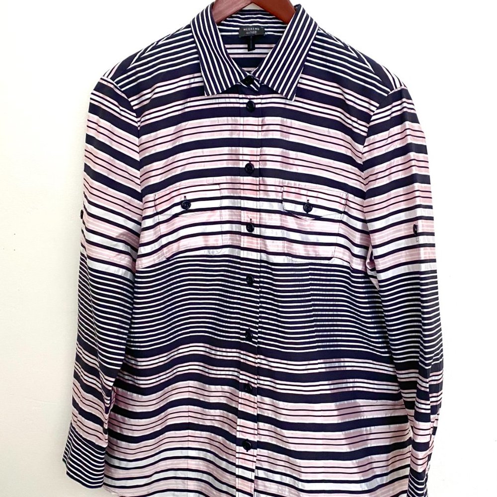 NWOT Basler German Designer Pink Black & White Stripe Blouse